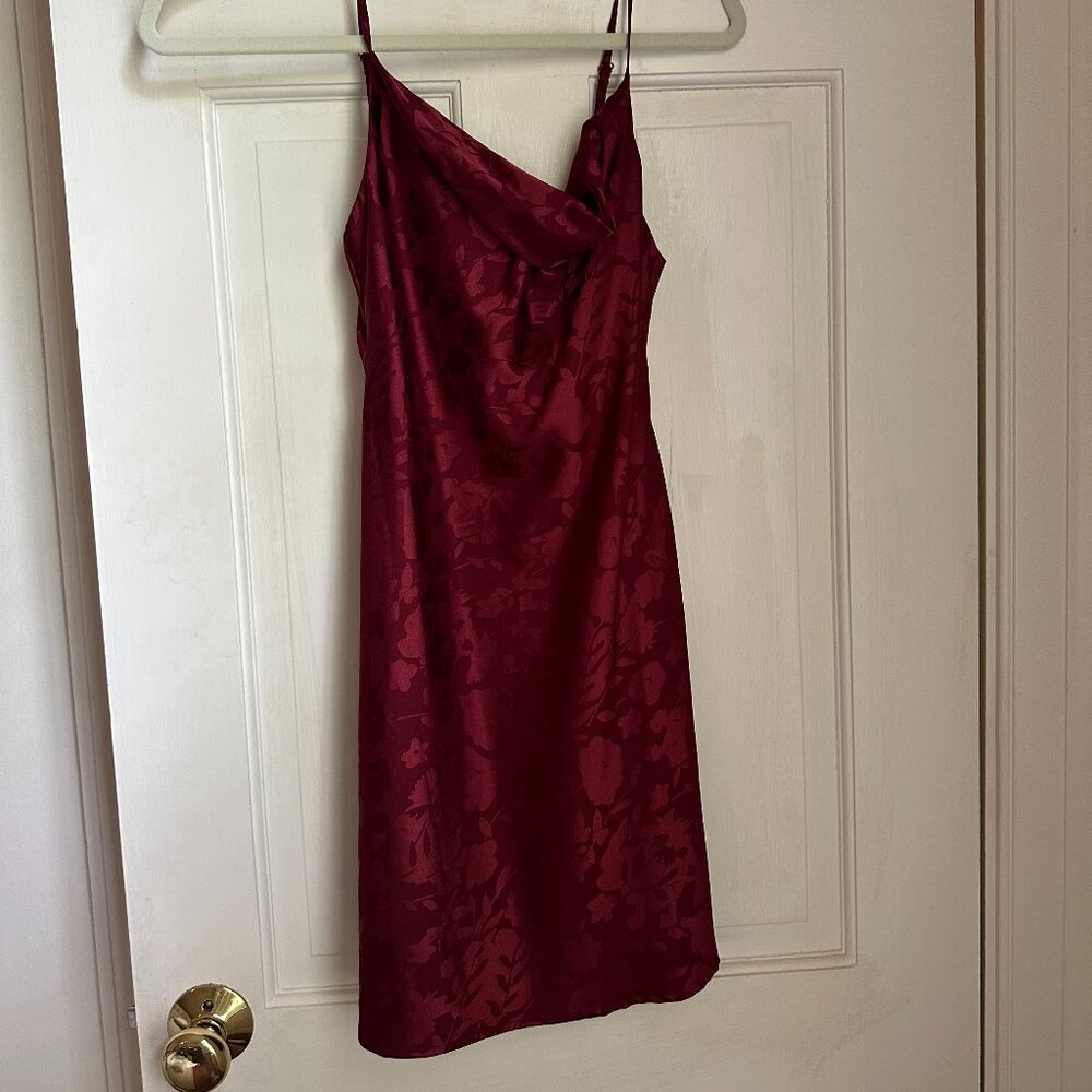 urban outfitters burgundy floral cowl neck mini dress